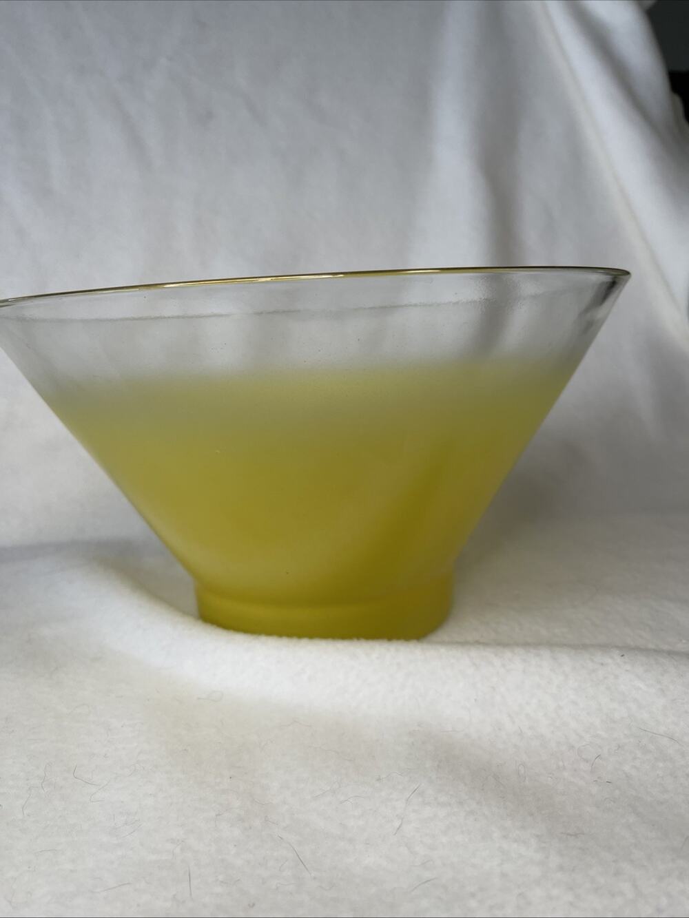 Vintage Mid Century Modern Yellow Frosted Bowl with Gold Rim Blendo